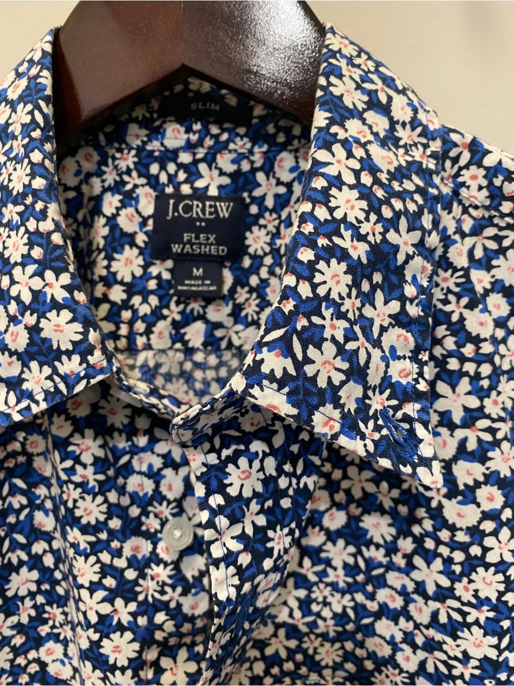 J. Crew Men’s Floral Button-Down Shirt — Navy, White & Pink Accents